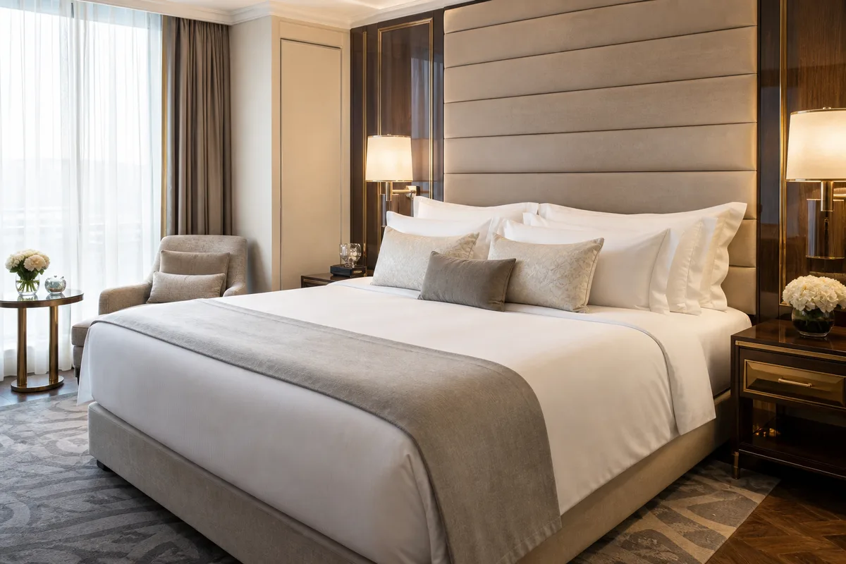 Chambre de suite de palace préparée avec soin par le service des étages